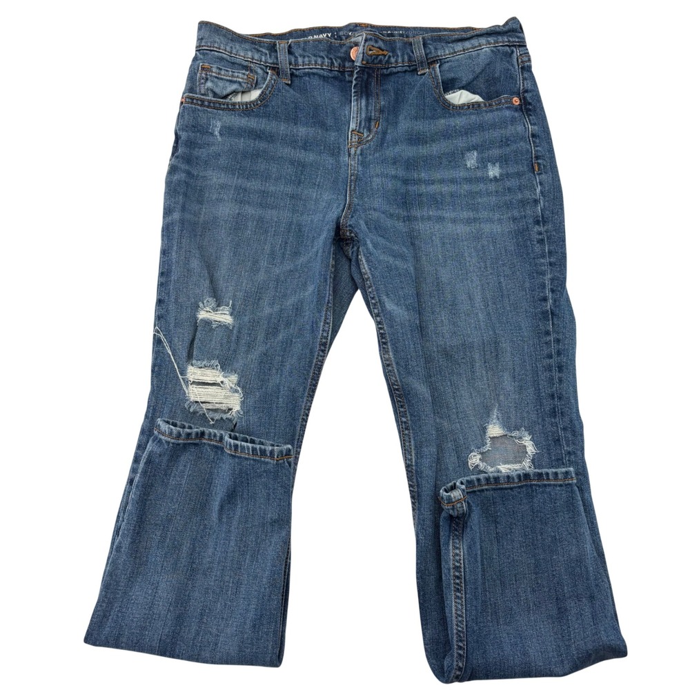 Old Navy Womens Boyfriend Straight Distressed Blue Denim Jeans Size 6